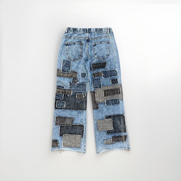 Oli & Hali Mineral Washed Denim Patch Jeans Boho Wide Leg Mid-rise Women’s 30 - Picture 2 of 5